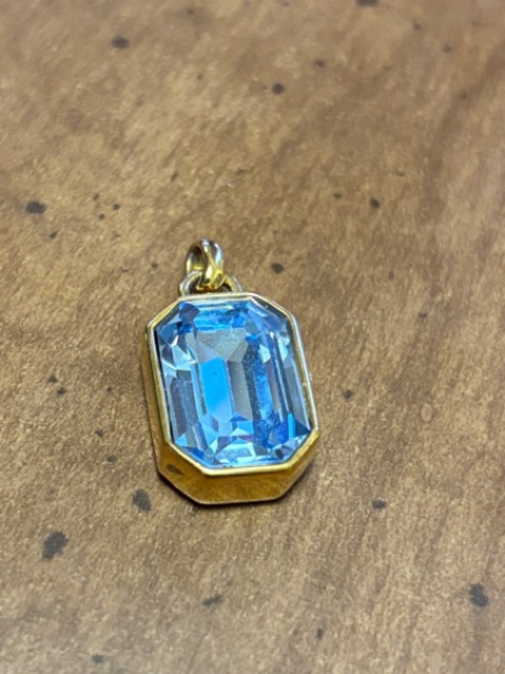 Gold Pendant with Blue Emerald-Cut Crystal